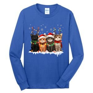 Cat Christmas Light Reindeer Santa Christmas Cat Lover Tall Long Sleeve T-Shirt