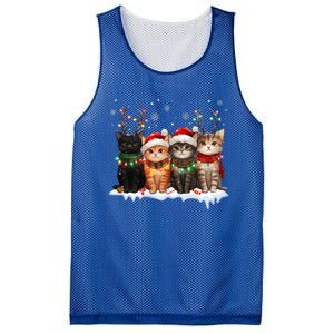 Cat Christmas Light Reindeer Santa Christmas Cat Lover Mesh Reversible Basketball Jersey Tank