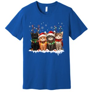 Cat Christmas Light Reindeer Santa Christmas Cat Lover Premium T-Shirt