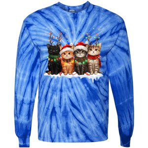 Cat Christmas Light Reindeer Santa Christmas Cat Lover Tie-Dye Long Sleeve Shirt