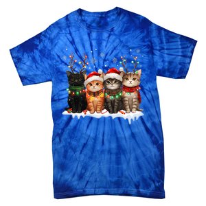 Cat Christmas Light Reindeer Santa Christmas Cat Lover Tie-Dye T-Shirt