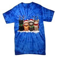 Cat Christmas Light Reindeer Santa Christmas Cat Lover Tie-Dye T-Shirt