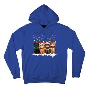 Cat Christmas Light Reindeer Santa Christmas Cat Lover Tall Hoodie