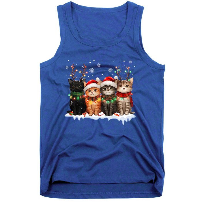 Cat Christmas Light Reindeer Santa Christmas Cat Lover Tank Top