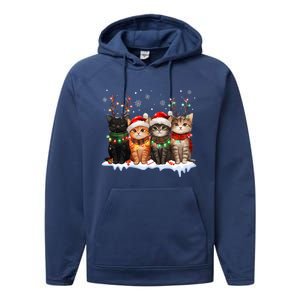 Cat Christmas Light Reindeer Santa Christmas Cat Lover Performance Fleece Hoodie