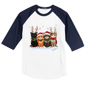 Cat Christmas Light Reindeer Santa Christmas Cat Lover Baseball Sleeve Shirt