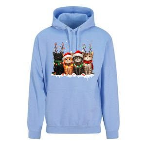 Cat Christmas Light Reindeer Santa Christmas Cat Lover Unisex Surf Hoodie