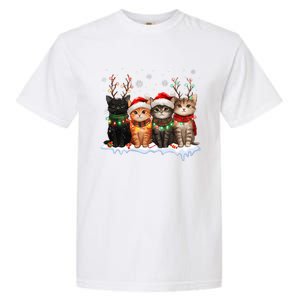 Cat Christmas Light Reindeer Santa Christmas Cat Lover Garment-Dyed Heavyweight T-Shirt