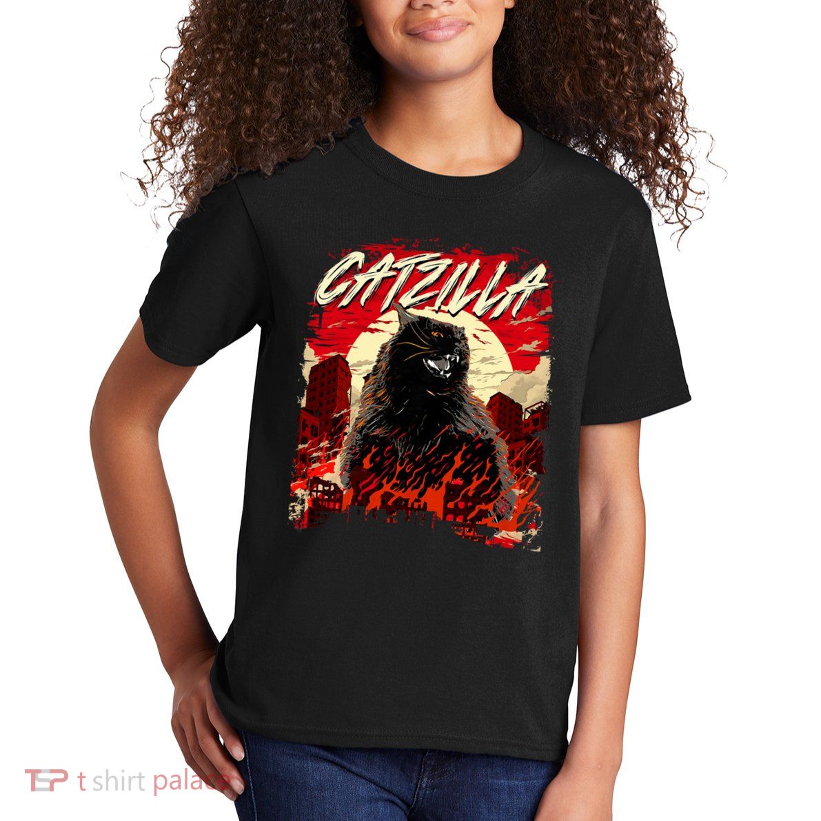 Catzilla - Cat Lover Kitten Owner Kitty, Small, Black Kids T-Shirt