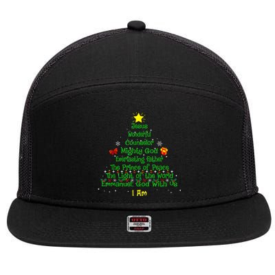 Christian Christmas Lover Bible Names Of Jesus Tree Xmas 7 Panel Mesh Trucker Snapback Hat