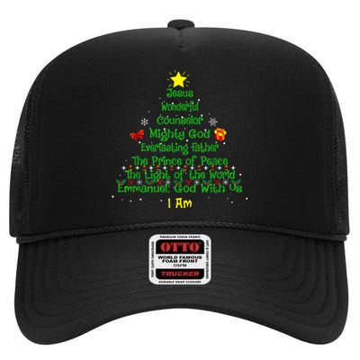 Christian Christmas Lover Bible Names Of Jesus Tree Xmas High Crown Mesh Back Trucker Hat