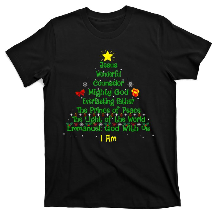 Christian Christmas Lover Bible Names Of Jesus Tree Xmas T-Shirt