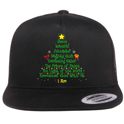 Christian Christmas Lover Bible Names Of Jesus Tree Xmas Flat Bill Trucker Hat