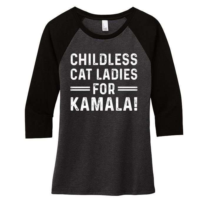 Childless Cat Ladies For Kamala 2024 Women's Tri-Blend 3/4-Sleeve Raglan Shirt