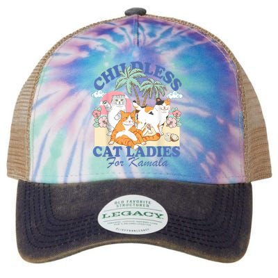 Childless Cat Lady For Kamala Harris Madam President 2024 Legacy Tie Dye Trucker Hat