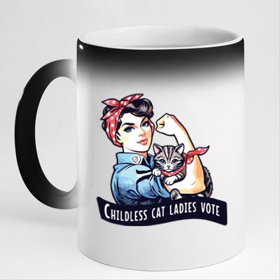 Childless Cat Ladies Vote Rosie The Riveter Election 2024 11oz Black Color Changing Mug