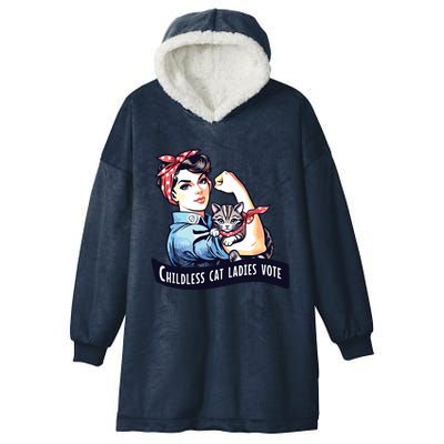 Childless Cat Ladies Vote Rosie The Riveter Election 2024 Hooded Wearable Blanket