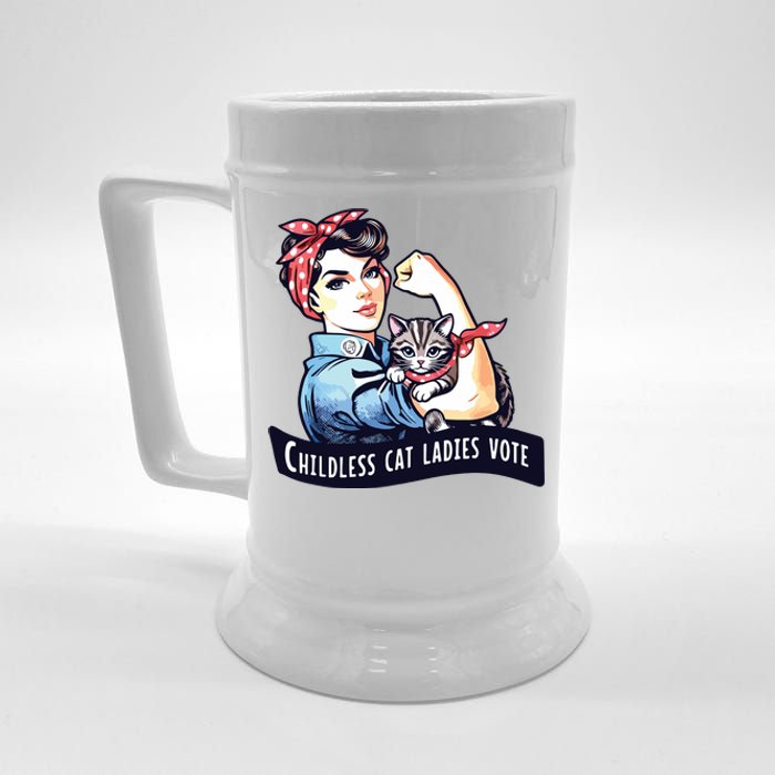 Childless Cat Ladies Vote Rosie The Riveter Election 2024 Beer Stein