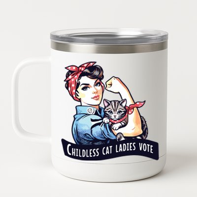 Childless Cat Ladies Vote Rosie The Riveter Election 2024 12 oz Stainless Steel Tumbler Cup