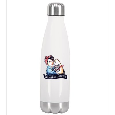 Childless Cat Ladies Vote Rosie The Riveter Election 2024 Stainless Steel Insulated Water Bottle