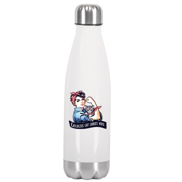 Childless Cat Ladies Vote Rosie The Riveter Election 2024 Stainless Steel Insulated Water Bottle