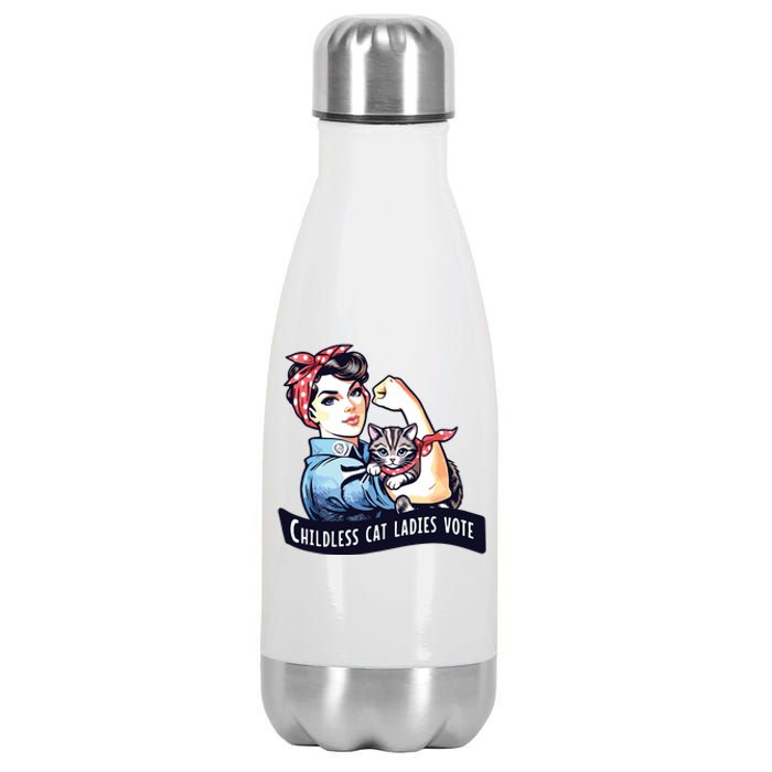 Childless Cat Ladies Vote Rosie The Riveter Election 2024 Stainless Steel Insulated Water Bottle