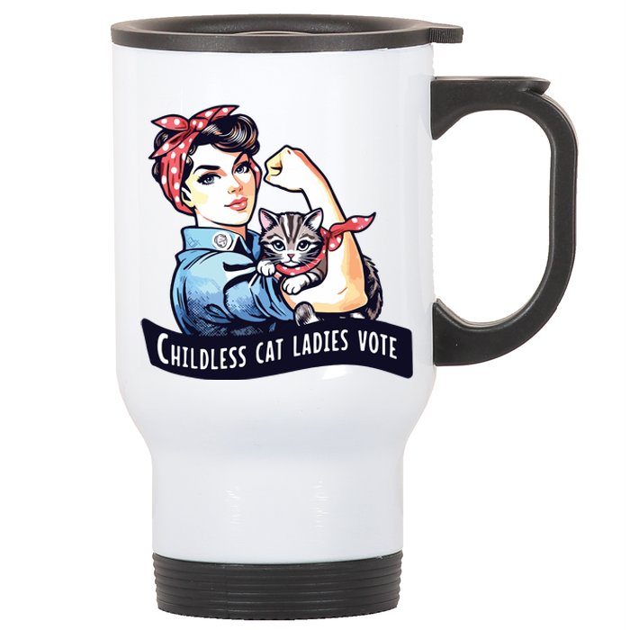 Childless Cat Ladies Vote Rosie The Riveter Election 2024 Stainless Steel Travel Mug