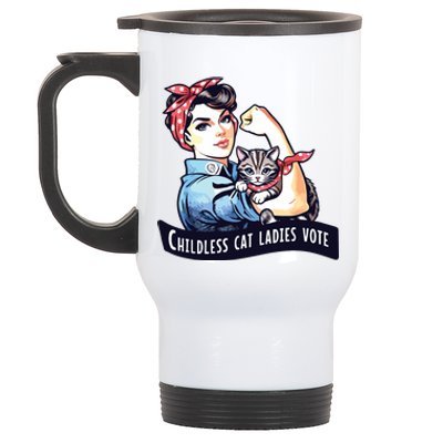 Childless Cat Ladies Vote Rosie The Riveter Election 2024 Stainless Steel Travel Mug