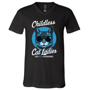 Childless Cat Ladies Vote Blue In November Democrats Liberal V-Neck T-Shirt