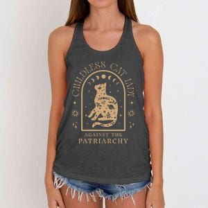 Childless Cat Lady Against Patriarchy Feminist Cat Owner Women's Knotted Racerback Tank