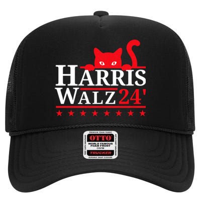 Childless Cat Lady For Kamala Harris Tim Walz Vp 2024 High Crown Mesh Back Trucker Hat