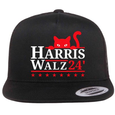 Childless Cat Lady For Kamala Harris Tim Walz Vp 2024 Flat Bill Trucker Hat