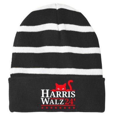 Childless Cat Lady For Kamala Harris Tim Walz Vp 2024 Striped Beanie with Solid Band