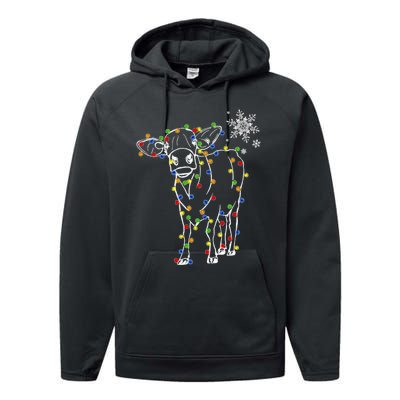 Cow Christmas Light Tree Cow Xmas Snow Lover Performance Fleece Hoodie