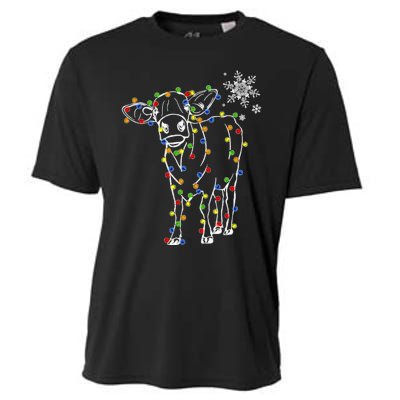 Cow Christmas Light Tree Cow Xmas Snow Lover Cooling Performance Crew T-Shirt