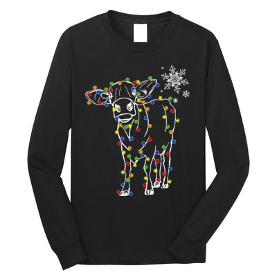 Cow Christmas Light Tree Cow Xmas Snow Lover Long Sleeve Shirt