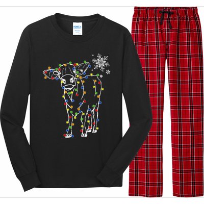 Cow Christmas Light Tree Cow Xmas Snow Lover Long Sleeve Pajama Set