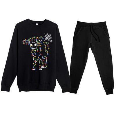 Cow Christmas Light Tree Cow Xmas Snow Lover Premium Crewneck Sweatsuit Set