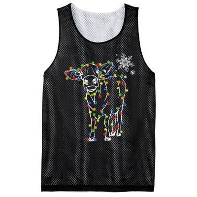 Cow Christmas Light Tree Cow Xmas Snow Lover Mesh Reversible Basketball Jersey Tank