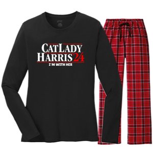 Childless Cat Lady Cat Lady Kamala Harris 2024 IM With Her Women's Long Sleeve Flannel Pajama Set 