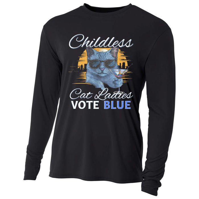 Childless Cat Ladies Vote Blue In November Kamala President Cooling Performance Long Sleeve Crew