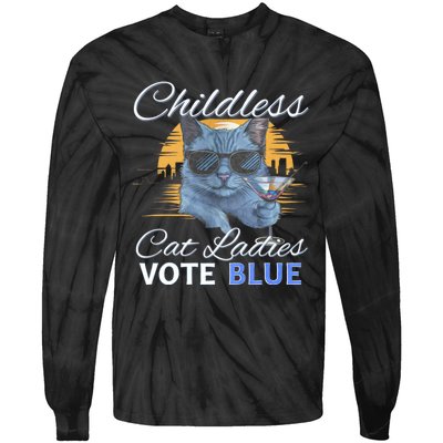 Childless Cat Ladies Vote Blue In November Kamala President Tie-Dye Long Sleeve Shirt