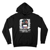 Childless Cat Lady 2024 Groovy Messy Bun American Flag Hoodie