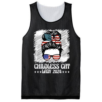 Childless Cat Lady 2024 Groovy Messy Bun American Flag Mesh Reversible Basketball Jersey Tank