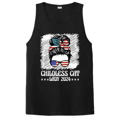 Childless Cat Lady 2024 Groovy Messy Bun American Flag PosiCharge Competitor Tank