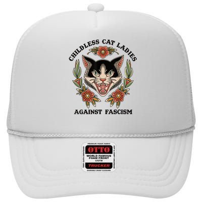 Childless Cat Ladies Against Fascism High Crown Mesh Back Trucker Hat