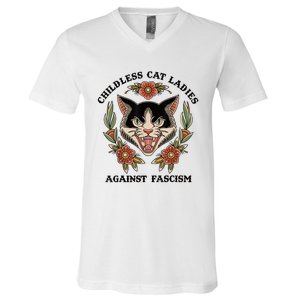 Childless Cat Ladies Against Fascism V-Neck T-Shirt