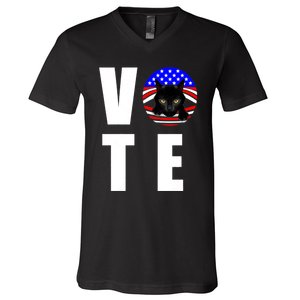 Childless Cat Ladies Vote 2024 Retro American Flag Stars V-Neck T-Shirt