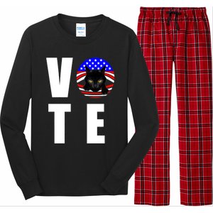 Childless Cat Ladies Vote 2024 Retro American Flag Stars Long Sleeve Pajama Set