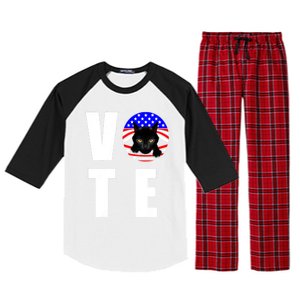 Childless Cat Ladies Vote 2024 Retro American Flag Stars Raglan Sleeve Pajama Set